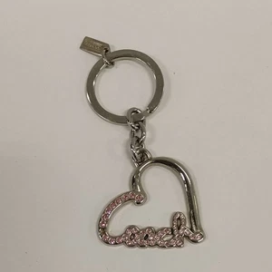 Coach Pink Rhinestone Heart Key Chain Ring Silver Tone Charm *ONE STONE MISSING* - Picture 1 of 16