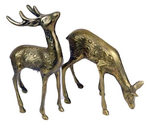 Vintage Brass Deer Figurine Lot of 2 Deer & Doe 6-5/8 & 4-3/4 x 4-3/4 SHIPSFREE - Picture 1 of 11