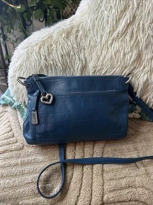 BRIGHTON BRIA YOUR BAG ATLANTIC BLUE CROC EMBOSSED CROSSBODY MESSENGER PURSE - Image 1 of 4