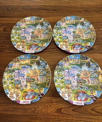 "4 platos de cena Walt Disney World Magic Kingdom Fantasyland mapa melamina 11""" Foto 1 de 4