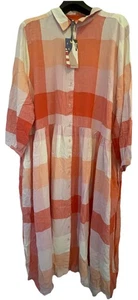 Joules Women’s Faye Pink Check Dress Size 26. Linen Shirt Dress BNWT - Picture 1 of 5