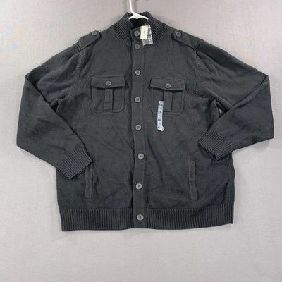 New Old Navy Knit Chore Jacket Buttons Pockets Black Long Sleeve 2XL Men - Image 1 of 4
