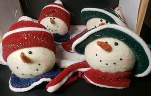 Ganz 4 Christmas Snowmen Wool Plush Stuffed Vintage - Picture 1 of 8