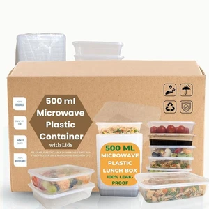 500ml Clear Plastic Microwave Freezer Safe Food Takeaway Containers with Lids - Picture 1 of 3