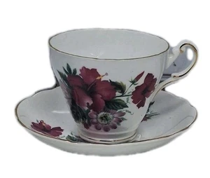 Tea Cup And Saucer Hibiscus Regency Bone China Made In England  - Picture 1 of 12