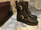 CARVELA BLACK LEATHER/SYNTHETIC BUCKLE LACE MID BOOTS UK SIZE 4 RRP149
