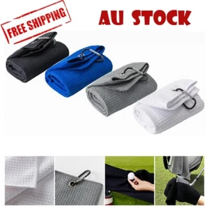Golf Towel Waffle Pattern Cotton Carabiner Cleaning Towels Club Ball Cleaner - Picture 1 of 4