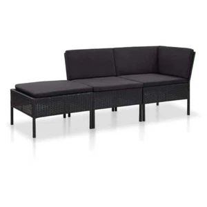 NNEVL 3 Piece Garden Lounge Set with Cushions Poly Rattan Black - Picture 1 of 10