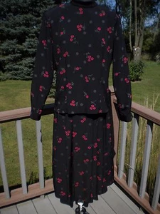 Vintage Pendleton 80er Hemd Bluse 8 Rock 6 schwarz rot Blumen Kleid Set Lehrer - Bild 1 von 1