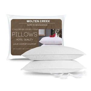 2 Pack Duck Feather Pillows Luxury Soft Hotel Quality Pillow Pair Classic Style - Picture 1 of 7