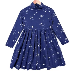 Hanna Andersson Rollkragen Langarm Sterne Skater Kleid Mädchen 8 blau silber - Bild 1 von 9