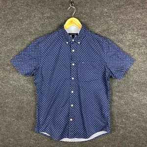 Tommy Hilfiger Mens Shirt S Blue Polka Dot Short Sleeve Button Down Cotton Logo - Picture 1 of 16