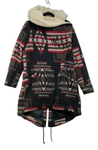 Mossimo Supply Co. Womens Aztec-Patterned Hooded Coat S/P Black Brown Red Faux F - Picture 1 of 19