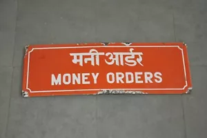 Vintage 'MONEY ORDERS' Red & White Porcelain Enamel Signboard - Picture 1 of 6