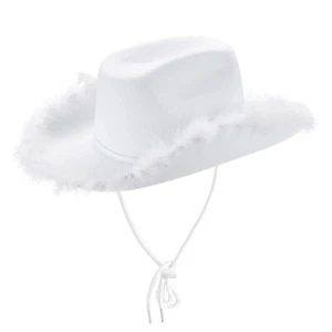 UK Women Fluffy Cowboy Hat Ladies Wild West Western Cowgirl Fancy Dress Costume - Picture 1 of 9