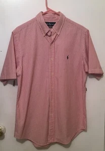 Polo Ralph Lauren Red Striped Seersucker Dress Shirt Mens Size (M) Untucked Fit - Picture 1 of 8