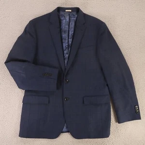 Hopsack Jacket M Blue Subtle Check 100% Wool Unstructured Blazer Slim Summer 42R - Picture 1 of 14