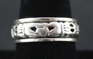 .925 Sterling Silver Spinner Ring Claddagh Celtic - Picture 1 of 7