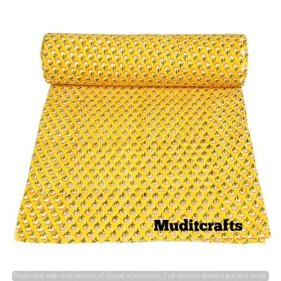 Edredón Kantha con estampado de bloques de mano indio, manta colcha de algodón queen tiro Gudari Foto 1 de 4