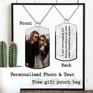 Personalised Army Tag Photo Text Mens ID Military Style Double Sided Necklace - Picture 1 of 5