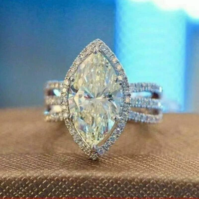 Anel de noivado de ouro branco 14K com diamante corte marquesa criado em laboratório 2,00 quilates - Imagem 1 de 4