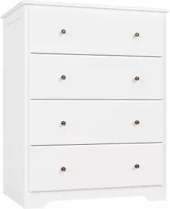 White Dresser, 4 Drawer Dressers Chest of Drawers, Modern Tall Dresser, Wood Dra - Picture 1 of 8