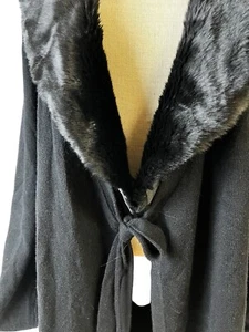 Talbots womens wrap cardigan size L wool blend black sweater removable faux fur - Picture 1 of 12