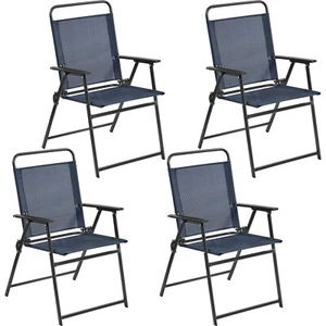 Set of 4 Outdoor Patio Folding Chairs Portable Metal Frame Porch Dining Chairs - Picture 1 of 6