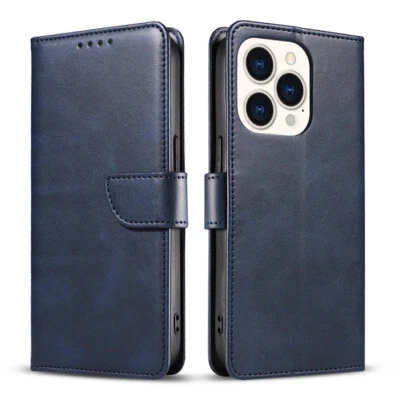 Funda tipo billetera de cuero magnética abatible para iPhone 16 15 14 Plus 13 12 Pro Samsung Foto 1 de 4