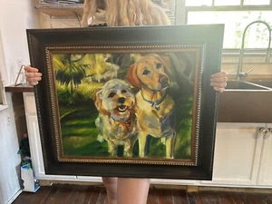 RETRATO DE PERRO Kaytee Esser 16x20 BELLAS ARTES PINTURA ORIGINAL Labrador y Terrier - Imagen 1 de 5