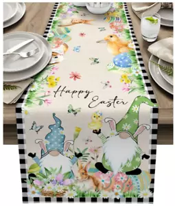 Easter Gnomes Eggs and Blossom Flower Table Runners 13X70 Non-Slip Farm Rabbits - Picture 1 of 7