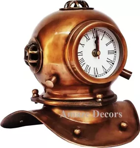 Vintage Antique Brass Divers Diving Helmet Clock Collectible Desktop Decorative - Picture 1 of 4