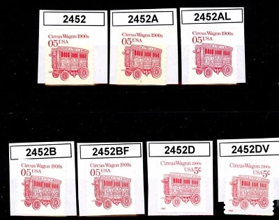 Juego completo de bobinas Circus Wagon TODOS LOS 7 tipos diferentes MNH Scott's 2452 a 2452DV Foto 1 de 2
