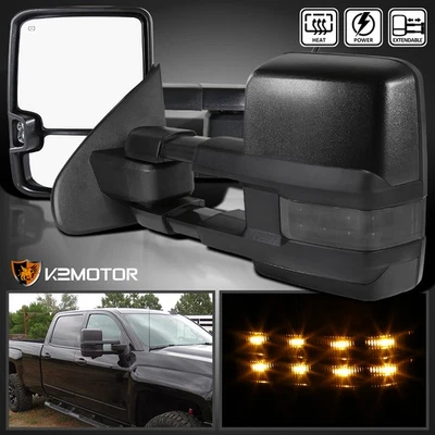 Fits 2014-2018 Silverado Sierra 1500 Power Heated Tow Mirrors+Smoke LED Signal - Image 1 of 4