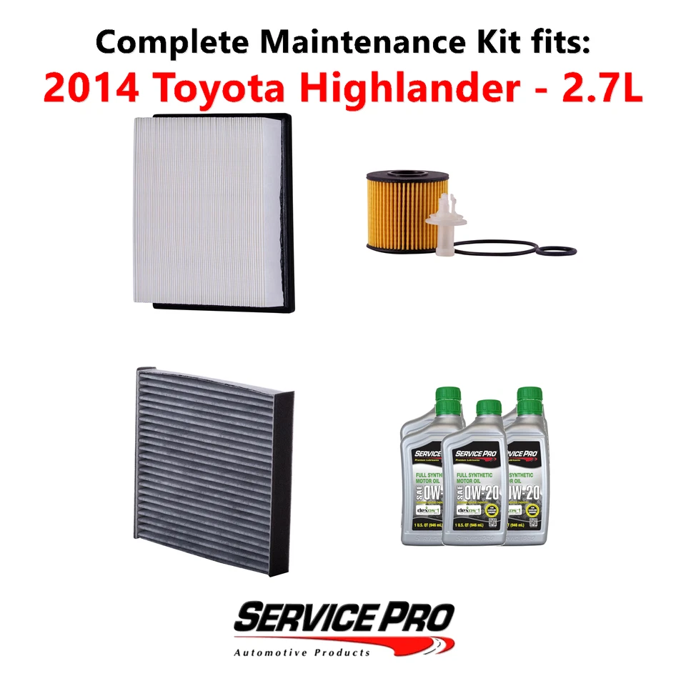 2014 Toyota Highlander 2.7L Complete Air, Oil & Cabin Filter Kit (0W-20) Foto 1 de 4