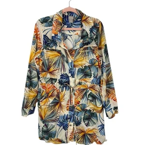 Chicos 2 Jungle Palms Long Utility Jacket Size Large Bunt Tropical Casual - Bild 1 von 11