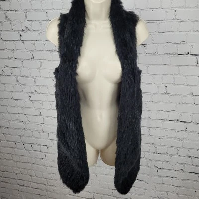 Sutton Studio Black Rabbit Fur Wool & Cashmere Knit Back Open Vest Size Small S - Image 1 of 4