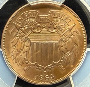 1864 LARGE MOTTO 2 CENT PCGS GENUINE AU DETAIL NO RESERVE - Picture 1 of 5