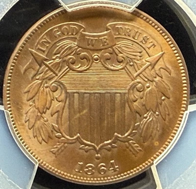 1864 LARGE MOTTO 2 CENT PCGS GENUINE AU DETAIL NO RESERVE - Image 1 of 4