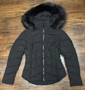 Chaqueta acolchada con capucha Calvin Klein Sorona Aura negra con capucha de piel talla XS - Imagen 1 de 10