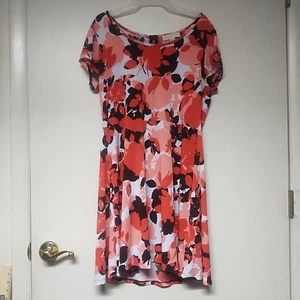 Michael Kors Dress Womans Large Red Floral T Shirt Sundress Polyester - Picture 1 of 5