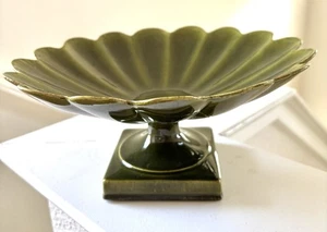 MCM Freeman McFarlin Keramik Blume überbacken grün Herzstück Sockel Schale - Bild 1 von 6