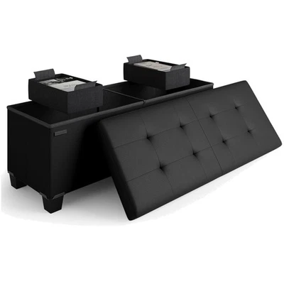 Stylish Black Faux Leather Ottoman with Removable Storage Bins - 660lbs Cap - Image 1 of 4