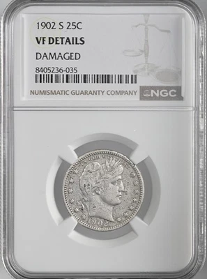 1902-S  25C BARBER SILVER QUARTER  NGC VF DETAILS "DAMAGED" #8405236-035 - Image 1 of 4