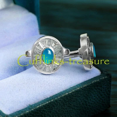 Gemelos para hombre de plata de ley 925 con piedras preciosas de calcedonia natural y circonita cúbica #8483 Foto 1 de 4