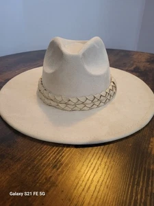Breite Krempe Western Fedora 100% Wolle Filz Hut Einheitsgröße Beige Neutral Neu mit Etikett - Bild 1 von 10