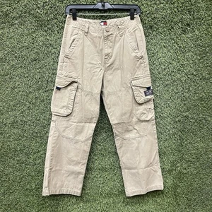 Y2K Tommy Hilfiger Boys 14 Baggy Cargo Outdoor Pants Tan Skater 28W 27L - Picture 1 of 10