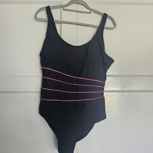 Peacocks Black Pink Strips Padded Bra 1 Piece Swimming Costume Size 18 - Picture 1 of 6