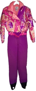 Vtg Obermeyer 80s 90s Barbie Neon RARE Pastel Puff Abstract Ski Snow Pant Suit S - Picture 1 of 11