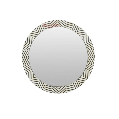 Handmade Bone Inlay Mirror Frame Round Design Vintage Home Decor Gift Art Cover